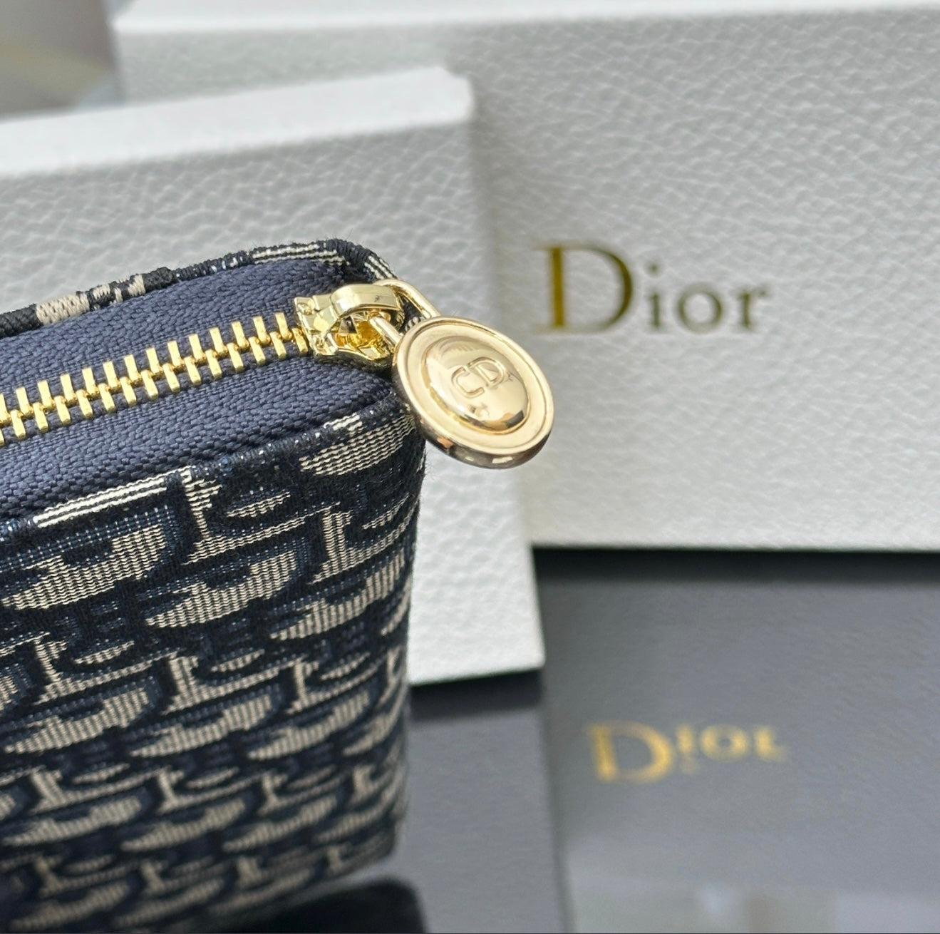 Christian Dior Oblique Canvas Zip Wallet - Navy Blue