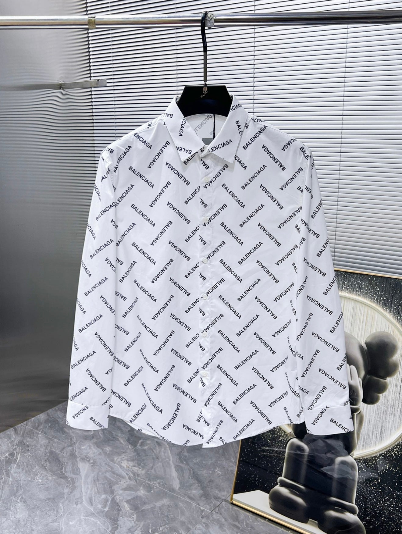 Balenciaga All-Over Logo Button-Up Shirt – Black or White