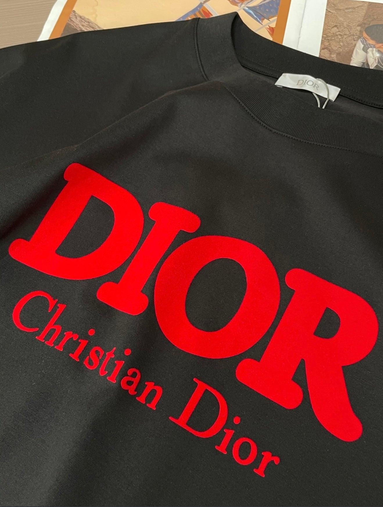 Christian Dior Bold Red Logo T-Shirt – Black Luxury Edition