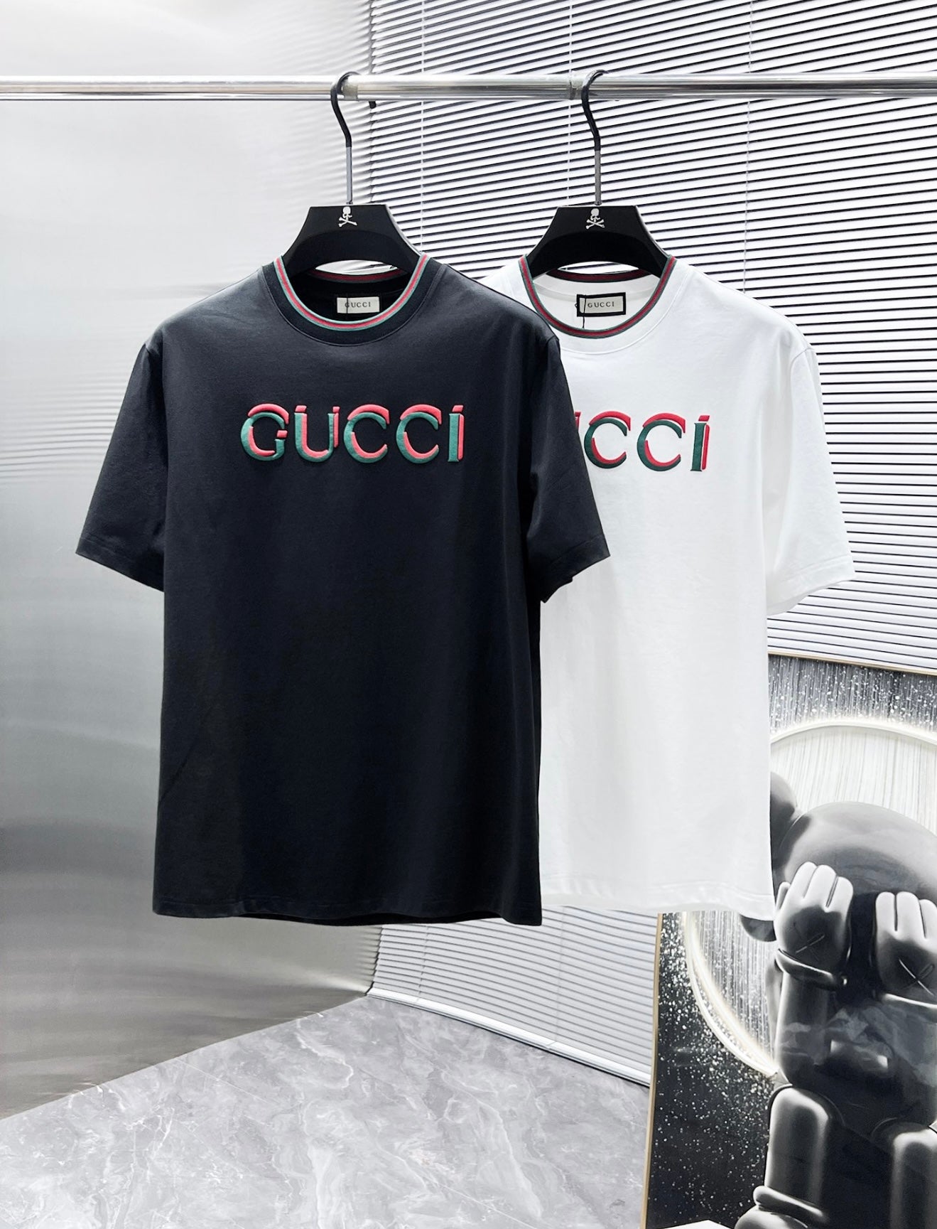 Authentic Gucci Black-White T-Shirt with 3D Logo Design
