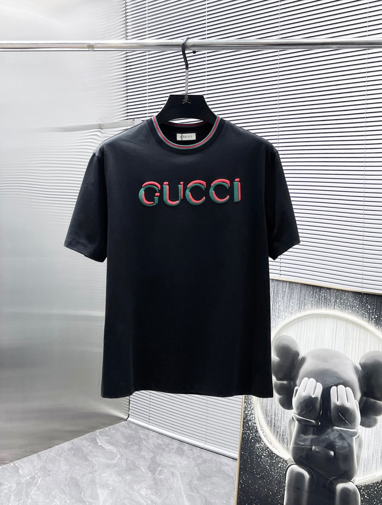 Authentic Gucci Black-White T-Shirt with 3D Logo Design