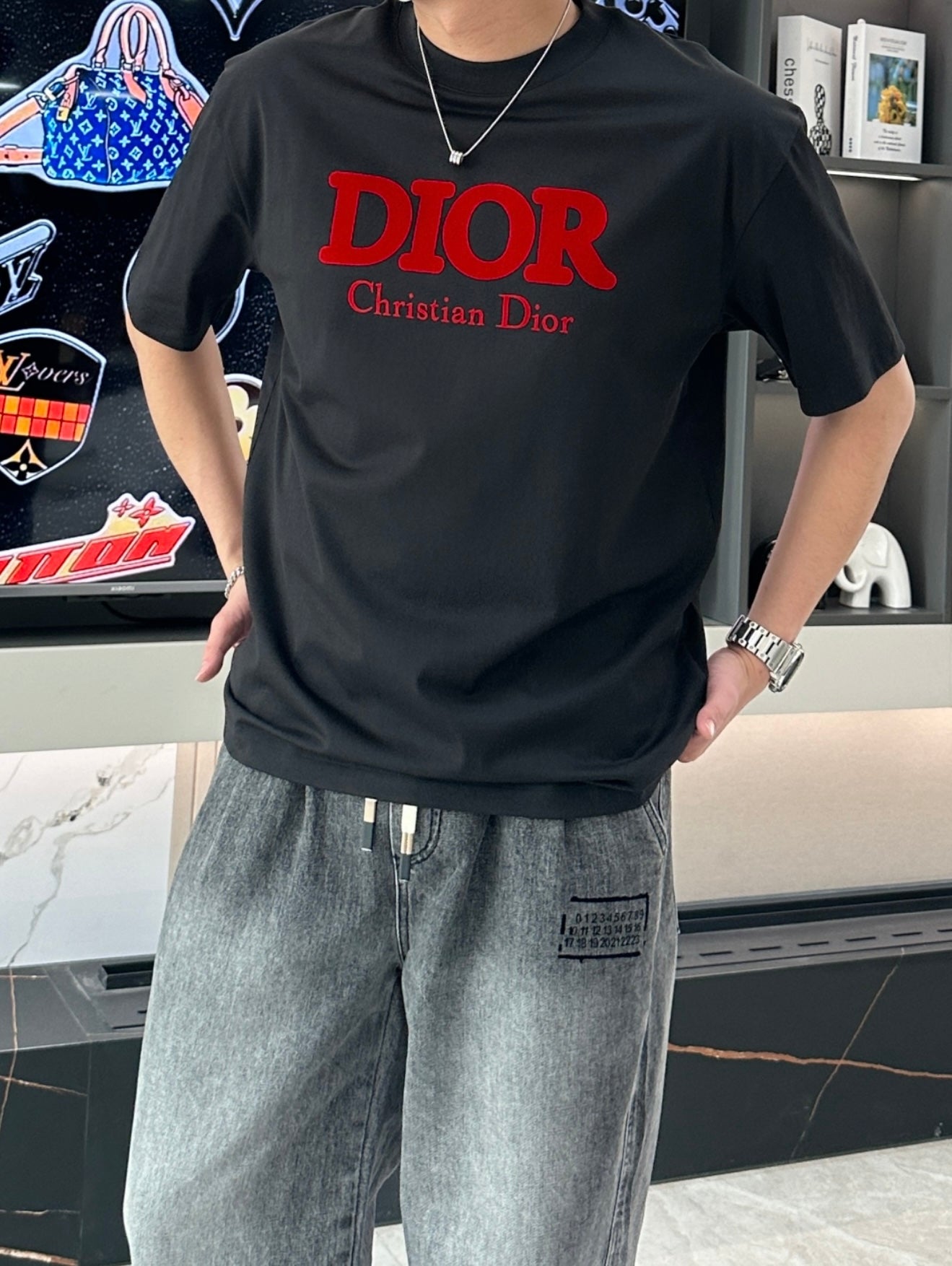 Christian Dior Bold Red Logo T-Shirt – Black Luxury Edition