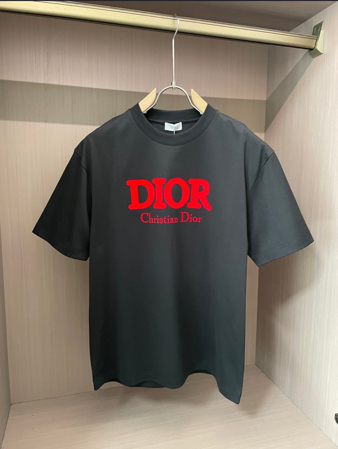 Christian Dior Bold Red Logo T-Shirt – Black Luxury Edition