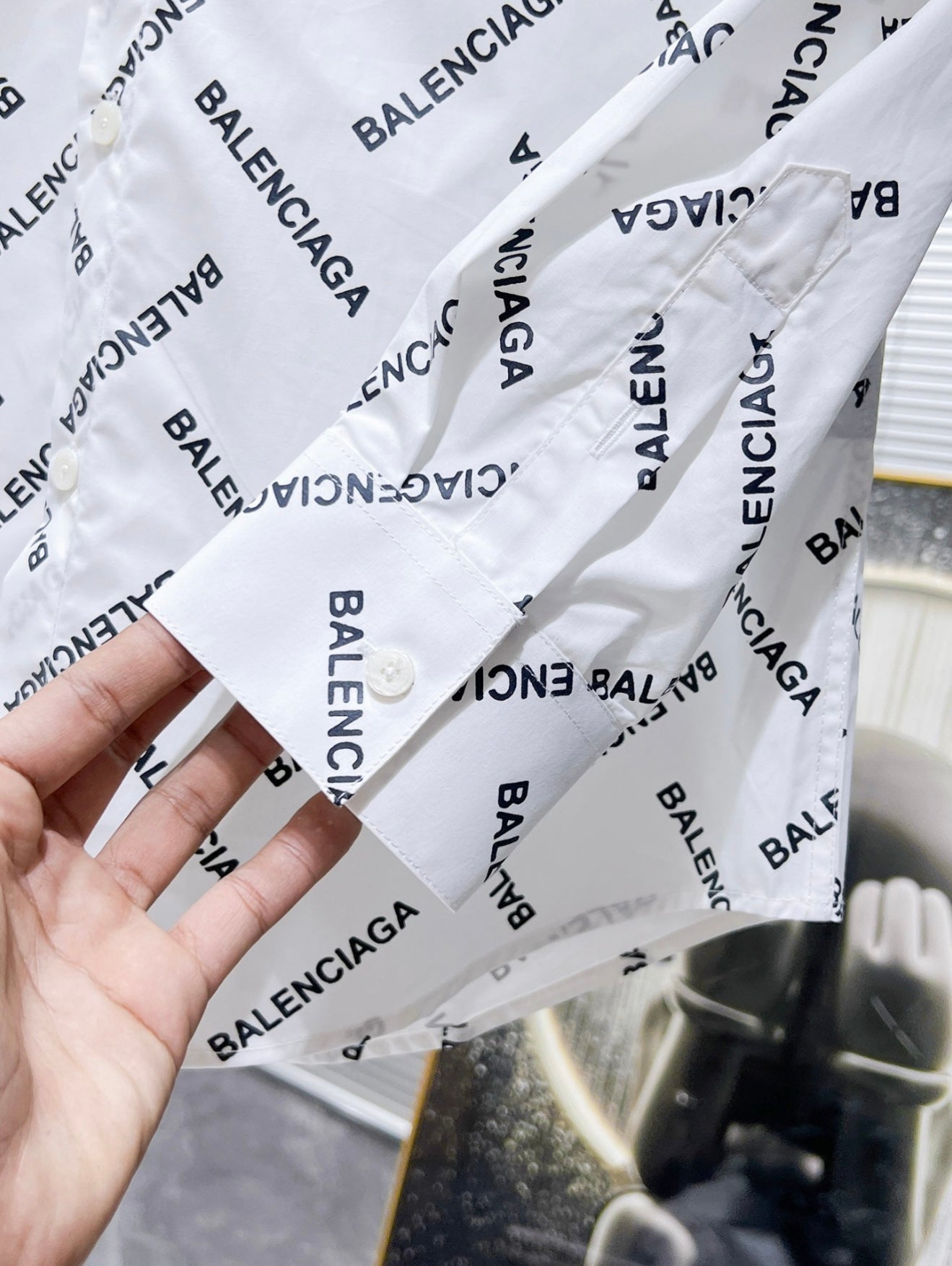 Balenciaga All-Over Logo Button-Up Shirt – Black or White