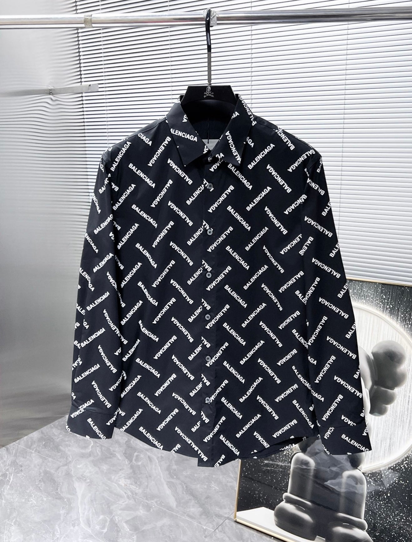 Balenciaga All-Over Logo Button-Up Shirt – Black or White