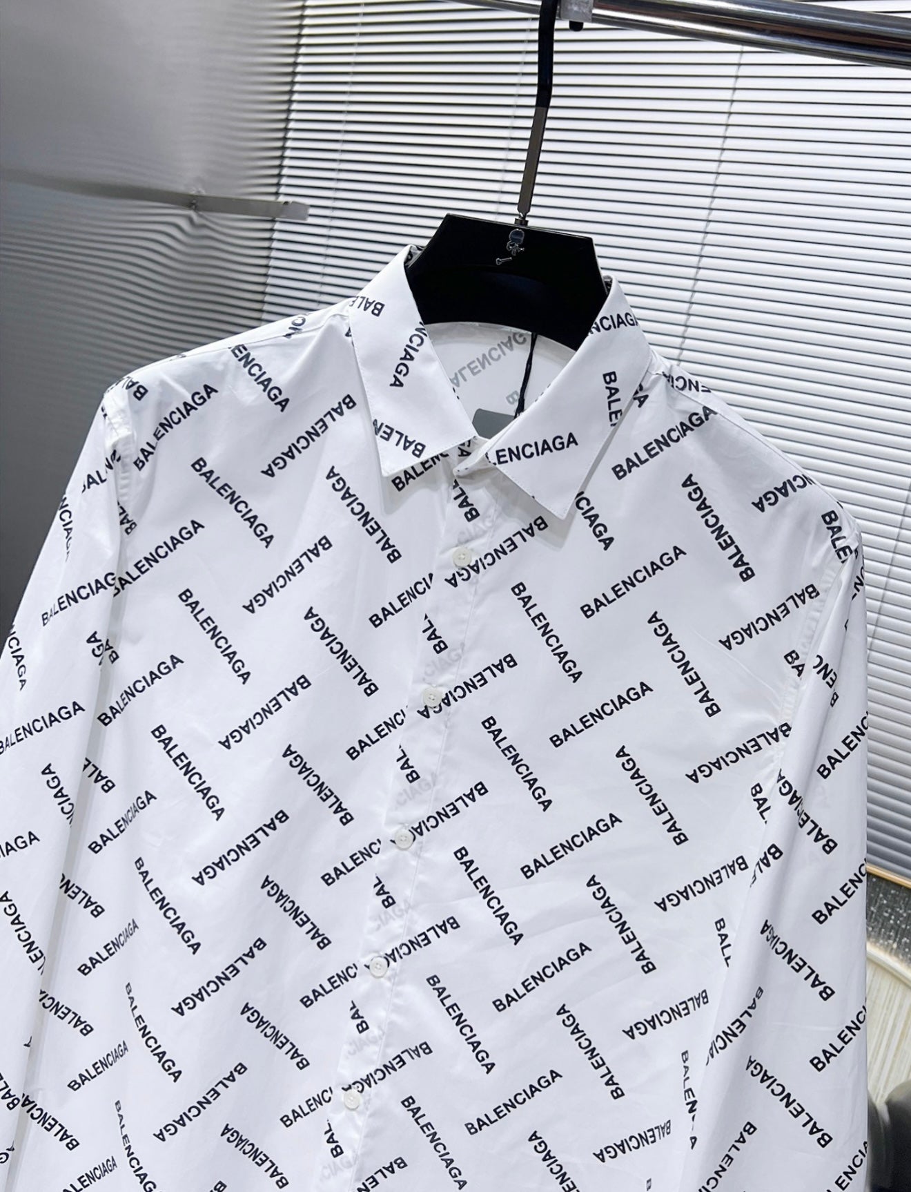Balenciaga All-Over Logo Button-Up Shirt – Black or White