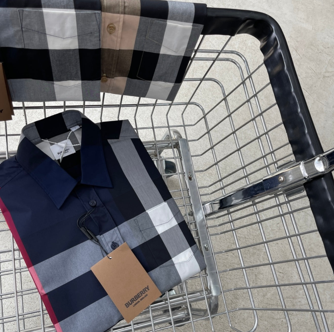 Burberry Men’s Short Sleeve Check Shirt – Navy / Grey / White