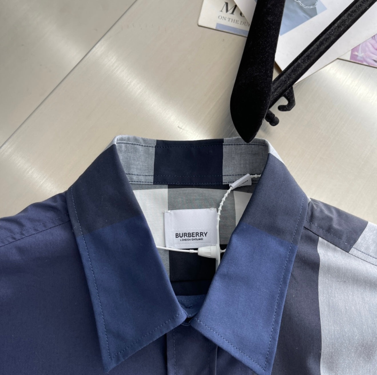 Burberry Men’s Short Sleeve Check Shirt – Navy / Grey / White