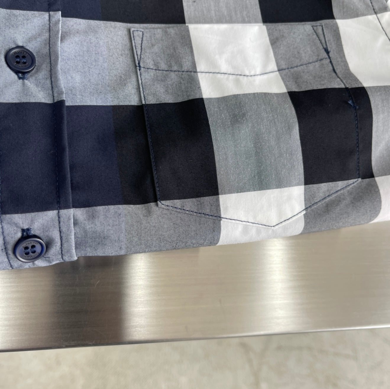 Burberry Men’s Short Sleeve Check Shirt – Navy / Grey / White